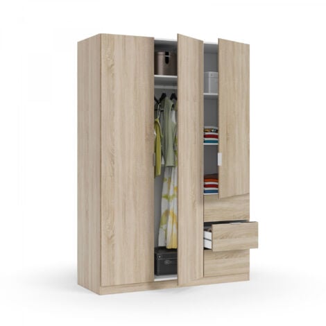 Armoire chêne canadien avec trois portes et trois tiroirs 135x200 cm - Dafne