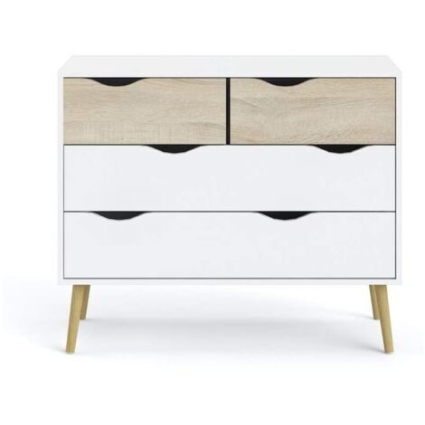 Abitare – Commode blanche mat et chêne 4 tiroirs 82 cm – Panneaux de particules – Esthétique moderne pour rangement organisé (1/5)