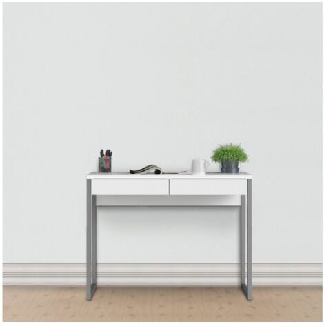 Bureau avec deux tiroirs laqué blanc et pieds en métal chromé 102x40 cm - Sole