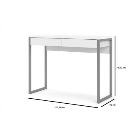 Bureau avec deux tiroirs laqué blanc et pieds en métal chromé 102x40 cm - Sole