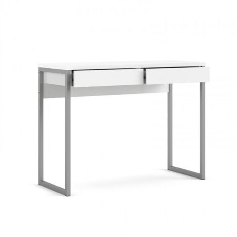 Bureau avec deux tiroirs laqué blanc et pieds en métal chromé 102x40 cm - Sole