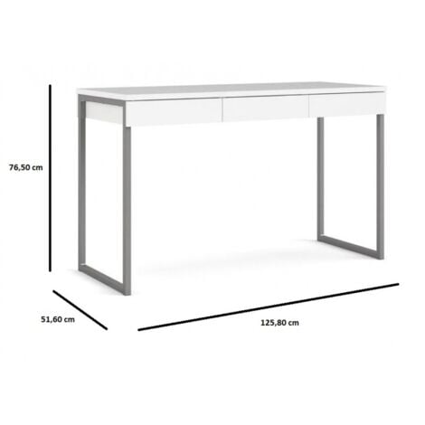 Bureau laqué blanc avec trois tiroirs et pieds en métal 126x52 cm - Sole