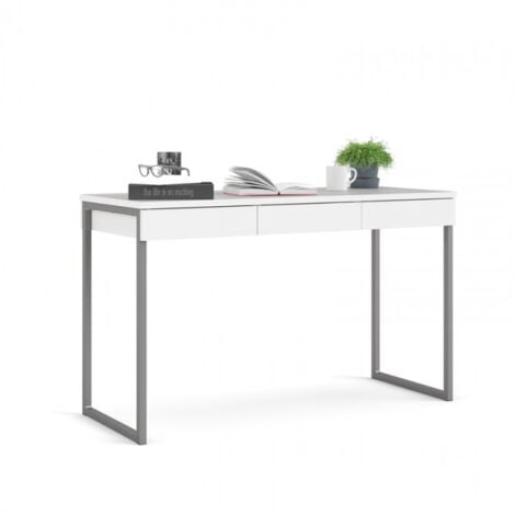 Bureau laqué blanc avec trois tiroirs et pieds en métal 126x52 cm - Sole