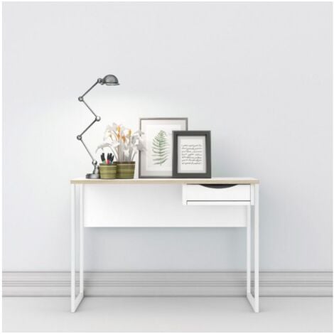 Bureau blanc mat chêne avec un tiroir 110x48 cm - Sole