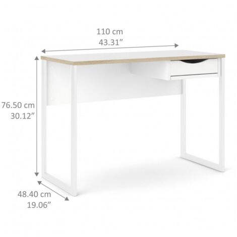 Bureau blanc mat chêne avec un tiroir 110x48 cm - Sole