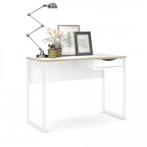 Bureau blanc mat chêne avec un tiroir 110x48 cm - Sole