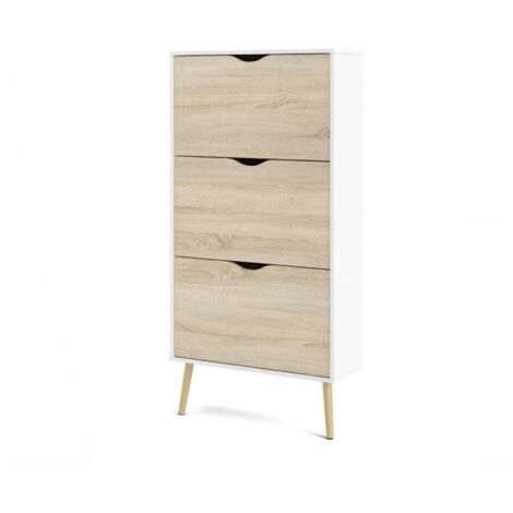 Meuble à chaussures chêne et blanc mat avec trois rabats de 139 cm de haut - Gladiolo (1/5)