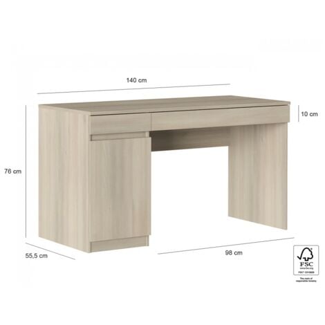 Bureau en bois avec caisson, rangement Liam 100x50 120x60 138x60