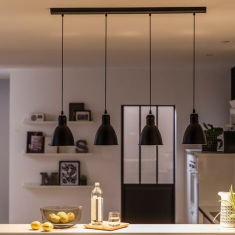 Suspension 97 5x110 cm en métal noir avec quatre points lumineux - Eglo Priddy (1/5)