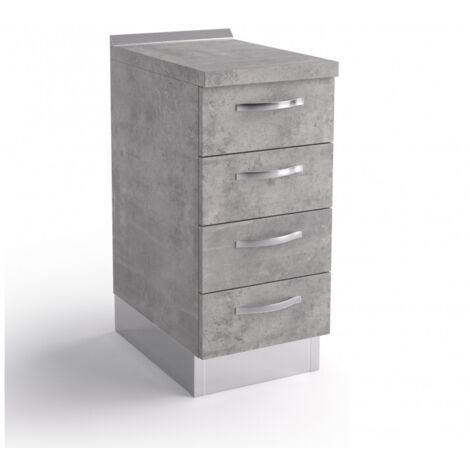 Bloc de base commode cuisine 40x60x84 cm en bois gris ciment avec quatre tiroirs - Massa (1/3)