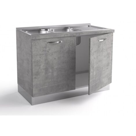 Abitare – Base d'évier de cuisine 120x60xH84 cm en bois gris – Deux portes – Panneaux de particules E1 – Finition anti-rayures