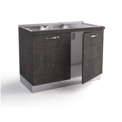 Abitare – Base d'évier de cuisine 120x60xH84 cm – Bois de classe E1 à faible formaldéhyde – Finition Lave – Deux portes pour rangement optimisé