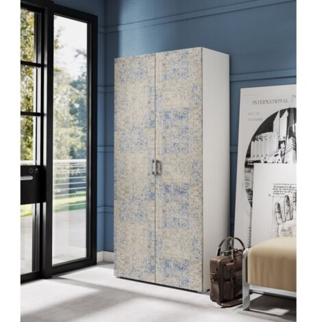 Abitare – Armoire 90x45x195 cm à double porte battante – Panneau mélaminé blanc frêne et leizu – 4 étagères réglables pour rangement optimisé - 90x195h (1/3)