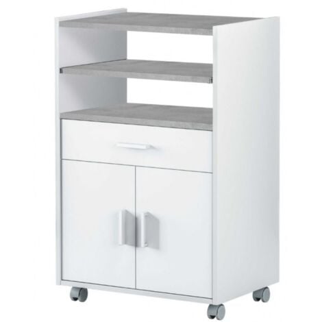 Armoire micro-ondes 92 cm blanc mat et béton avec un tiroir et deux portes - Merano