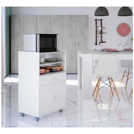 Armoire micro-ondes 92 cm blanc mat et béton avec un tiroir et deux portes - Merano