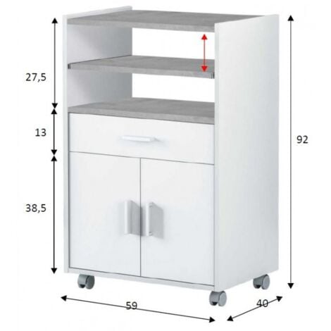 Armoire micro-ondes 92 cm blanc mat et béton avec un tiroir et deux portes - Merano