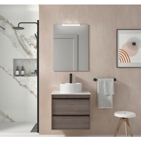 Meuble de salle de bain suspendu 60 cm Nevada en bois couleur chêne  eternity avec lavabo à poser 60 cm - Standard