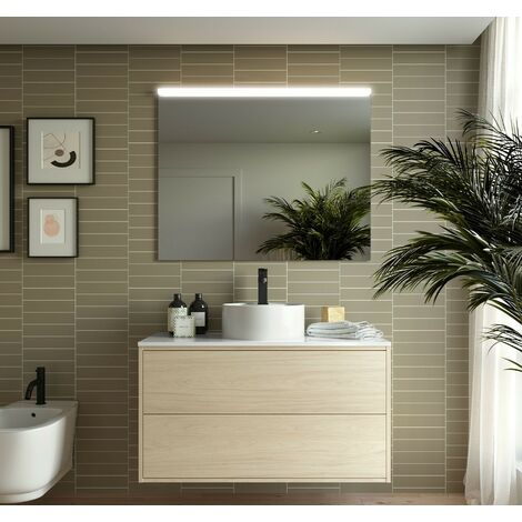 Meuble de salle de bain suspendu 100 cm Ulisse en bois couleur Nordick mat  avec lavabo