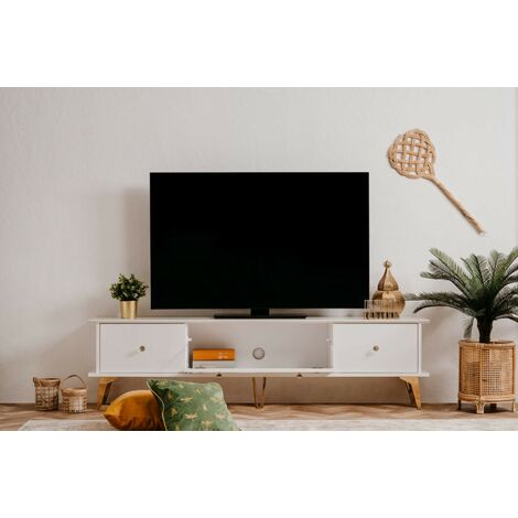 Meuble TV avec cheminée électrique PAFOS cm180x40x49 BLANC MAT