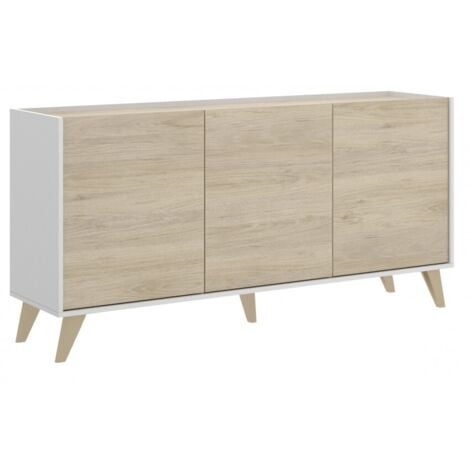 Buffet 155 cm blanc mat et chêne naturel avec trois portes - Corato
