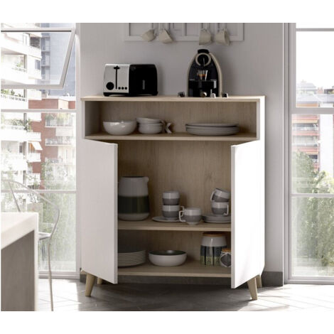 Meuble de cuisine 80x40x102 cm blanc mat et chêne naturel avec deux portes - Gubbio