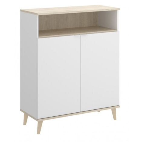 Meuble de cuisine 80x40x102 cm blanc mat et chêne naturel avec deux portes - Gubbio