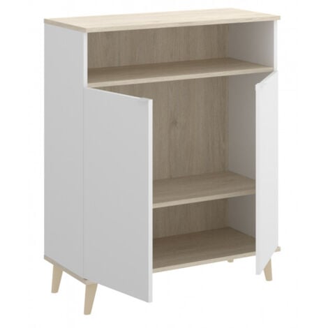 Meuble de cuisine 80x40x102 cm blanc mat et chêne naturel avec deux portes - Gubbio