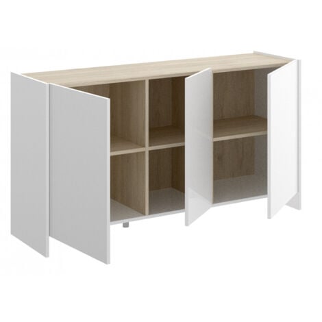 Madia 138 cm blanc mat et moka clair naturel avec trois portes - Trani