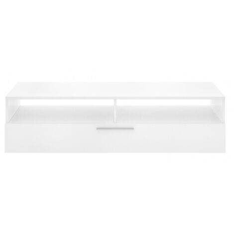 Abitare – Meuble TV blanc brillant 131x40x33 cm – Abattant avec piston en acier – 2 compartiments de rangement – Compatible téléviseurs jusqu'à 55 pouces (1/5)