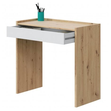 Bureau 82x40x77 cm avec 1 tiroir, chêne nordique blanc mat – Gratteri