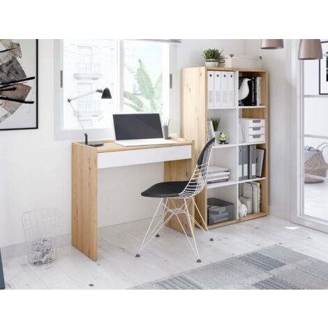 Bureau 82x40x77 cm avec 1 tiroir, chêne nordique blanc mat – Gratteri