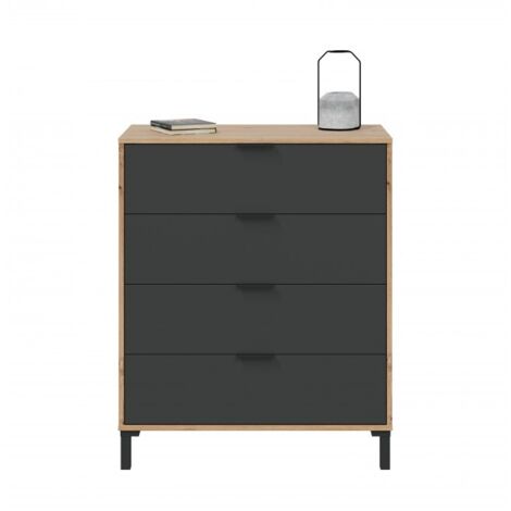 Commode 77,5x40x93,5h cm avec 4 tiroirs chêne et gris anthracite – Marino (1/4)