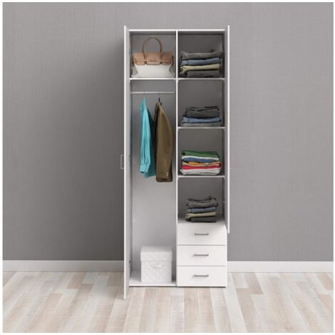 Armoire blanche avec deux portes et trois tiroirs 77x200 cm - Ferriere