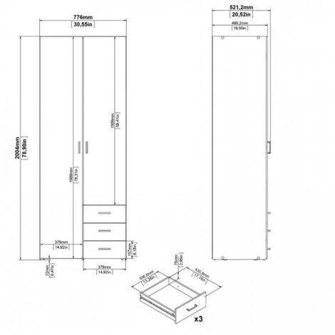 Armoire blanche avec deux portes et trois tiroirs 77x200 cm - Ferriere