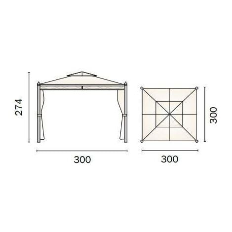 Tonnelle carré 3x3 m avec structure en fer époxy blanc - Caesaroo
