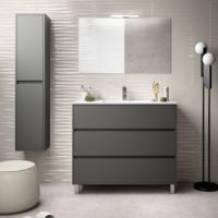 Meuble de salle de bain sur le sol 100 cm gris opaque avec lavabo en porcelaine  Standard