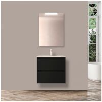 Meuble De Salle De Bain Suspendu 70 Cm Gris Opaque Avec Lavabo En Porcelaine Avec