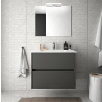 Meuble de salle de bain suspendu 70 cm gris opaque avec lavabo en porcelaine | Standard