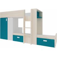 Veriaffari.It – Lit superposé enfants blanc pin et bleu – Dimensions L 284,6 x P 110 x H 149,6 cm – Armoire et base de lit inférieure incluses