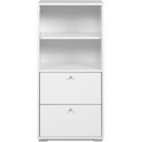 Calicosy – Meuble de rangement blanc 46x96,5x33,5 cm avec 2 niches ouvertes et 2 tiroirs – Finition résistante et pieds en aluminium mat