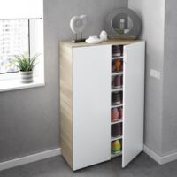 Meuble à chaussures 72x36x103 cm blanc mat et chêne canadien avec 2 portes – Étagères réglables pour un rangement optimisé