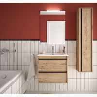 Meuble de salle de bain suspendu 60 cm Nevada en bois couleur chêne ostippo avec lavabo en porcelaine | 60 cm - Standard