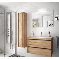 Meuble de salle de bain suspendu 80 cm Nevada en bois couleur chêne ostippo avec lavabo en porcelaine | 80 cm - Standard