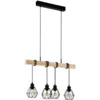 Lampe de plafond 70x20x110 cm en métal noir avec support en bois 220-240 V IP120 - Eglo Townshend 5