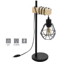 Lampe de table 22x50 cm en métal noir et support en bois - Eglo Townshend