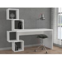Abitare – Bureau droit 153,5x60 cm blanc mat et gris anthracite – 4 cubes de rangement – Montage facile – Pour espace de travail moderne
