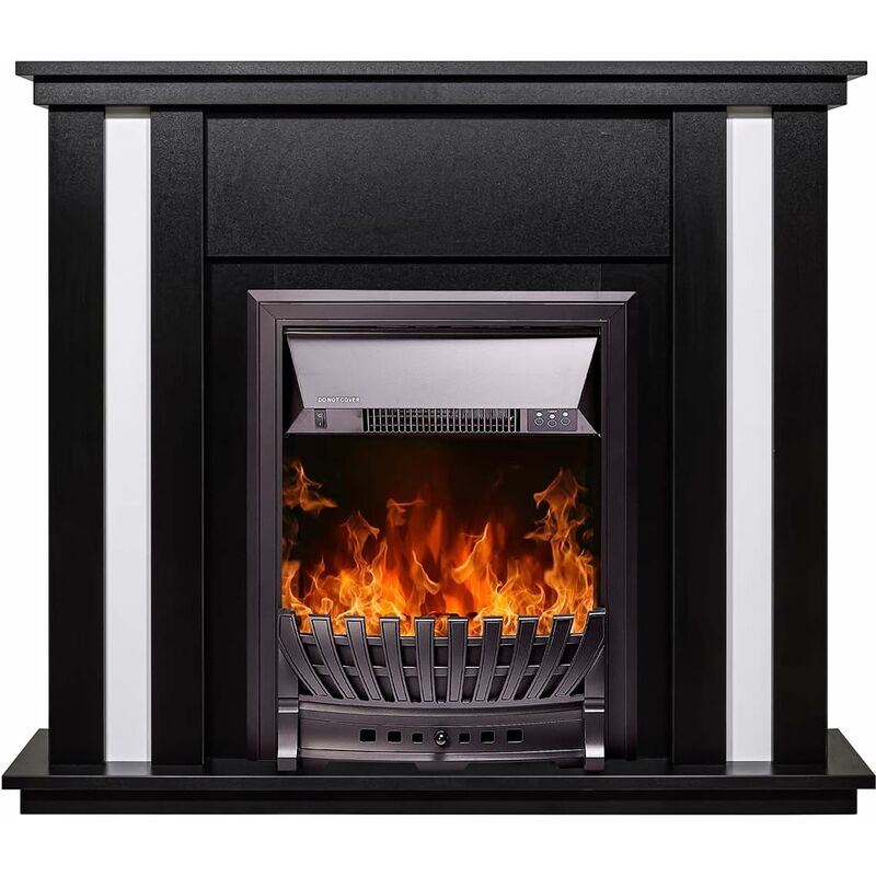 Gustavo Corner Electric Fireplace with Heater - Realistic LED Flame Effect  - Artificial Fire with Switchable Heating Radiator - Thermostat