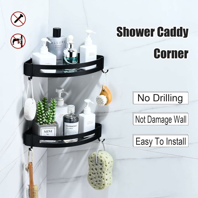 Fineget Large Shower Caddy Shelf Organizer Bathroom Kitchen Self Adhesive Wall Plastic Shower Shelves Stick on Basket No Drilling for Shower Spice