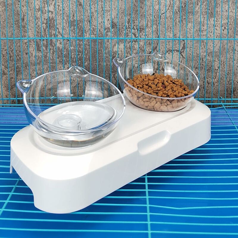 Dog Bowl And Bowl Elevated Cat Bowl, 15 Degree Sloped Ceramic For Small Dogs  With Iron Stand, 2-in-1 Elevated Food And Water Bowls For Dogs, Neck Reli