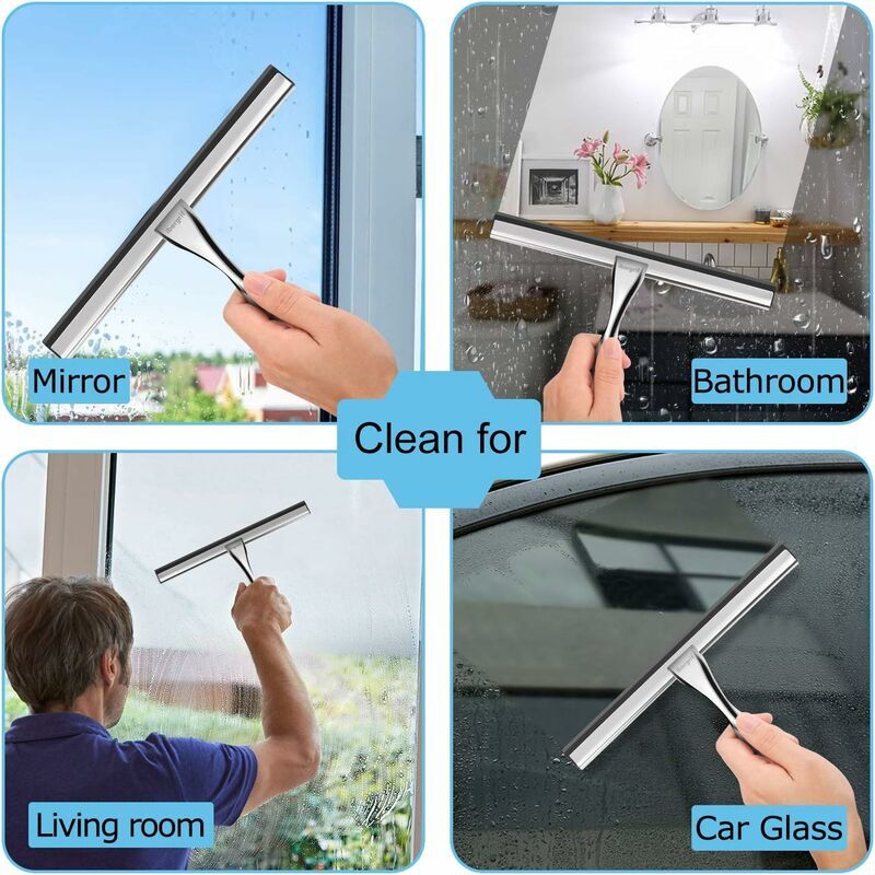 Shower Squeegee for Shower Glass Doors 11-Inch Bathroom Squeegee Shower  Door Silicone Squeegees Wiper with Non-Slip Handle, Self-Adhesive Silicone  Hook, for Mirror, Tiles, Counter (Blue-2 Pack) 